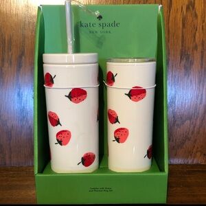 NIB-Kate Spade-SET-Strawberry🍓Insulated Tumbler w/Straw & Thermal Tumbler Mug